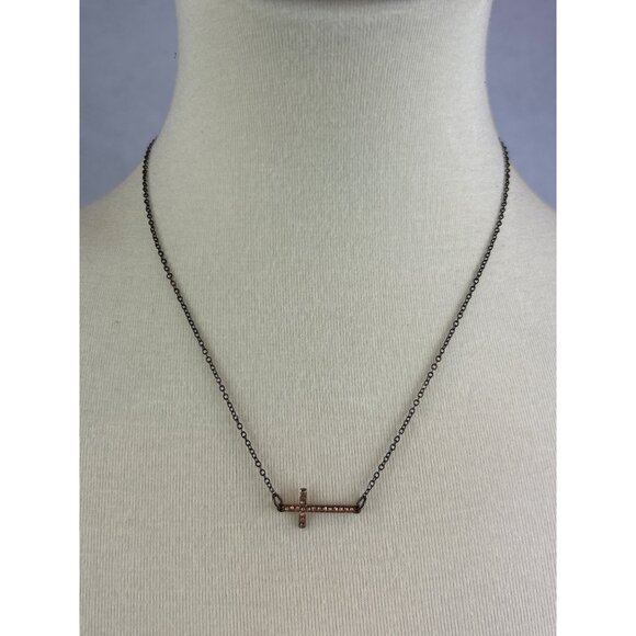 Unbranded Jewelry - Horizontal Cross Necklace Gold Tone Rhinestone Accents Classic Minimalist